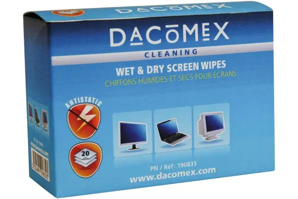 Duo de lingettes humides & sèches pour écrans Lcd et Tactiles