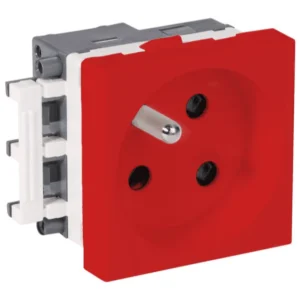 Prise Electrique Simple 2P+T 45x45 Rouge Détrompée