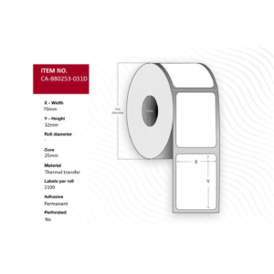 Etiquette Polyester Transfert Thermique 70x32mm pack de 12x2100