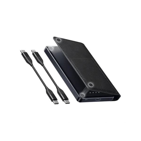 Powerbank 5000mAh Folio Porte-Cartes – USB-C 12W avec Câbles inclus