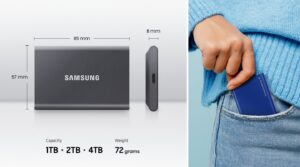 Disque SSD Externe T7 1To GRIS USB3.2 Gen.2 TypeC 1050Mo/s