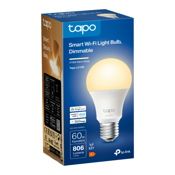 Ampoule intelligente Tapo L510E, Wi-Fi, E27, 2700 K, Blanc