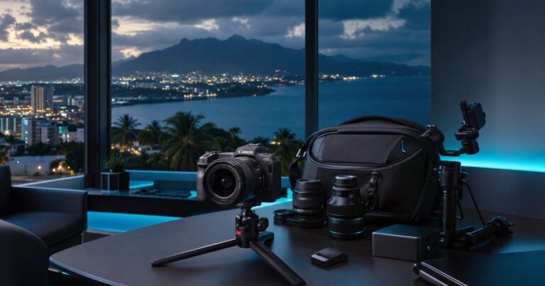 En Guadeloupe, comment équiper un studio mobile de photographe indépendant avec la Canon EOS R50V et des accessoires professionnels